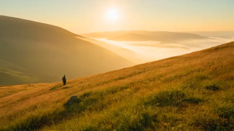 Un amanecer solitario sobre el valle brumoso