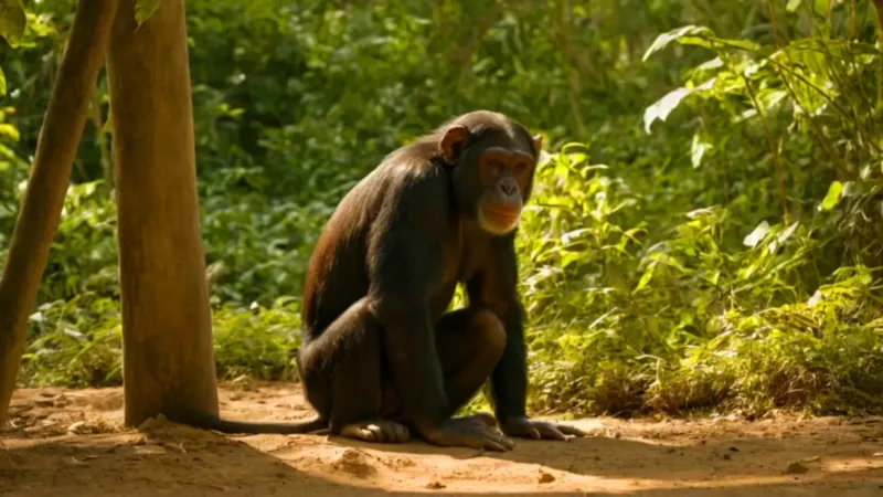 Un chimpancé es pesado en su recinto