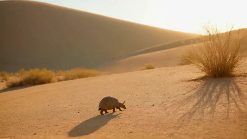 Una figura solitaria observa un armadillo
