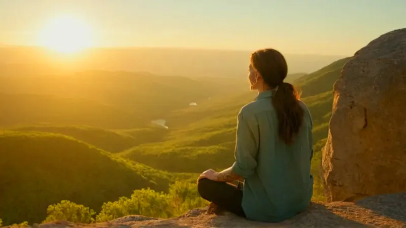 Alguien contempla el atardecer en la montaña