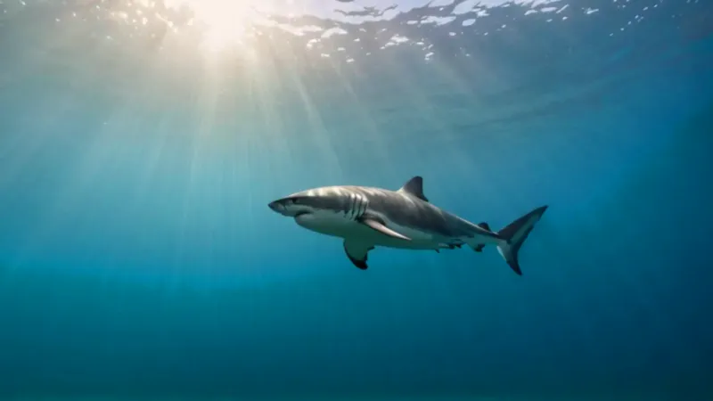 Un buzo enjaulado observa a un tiburón