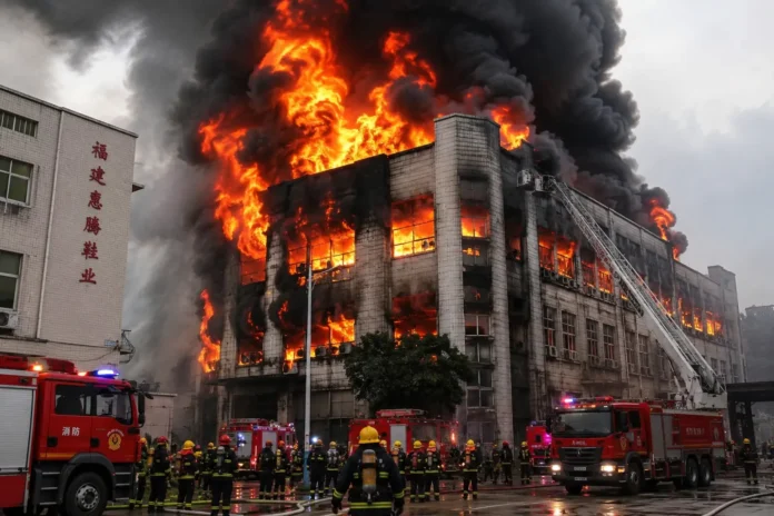 Incendio en fábrica de calzado en China.