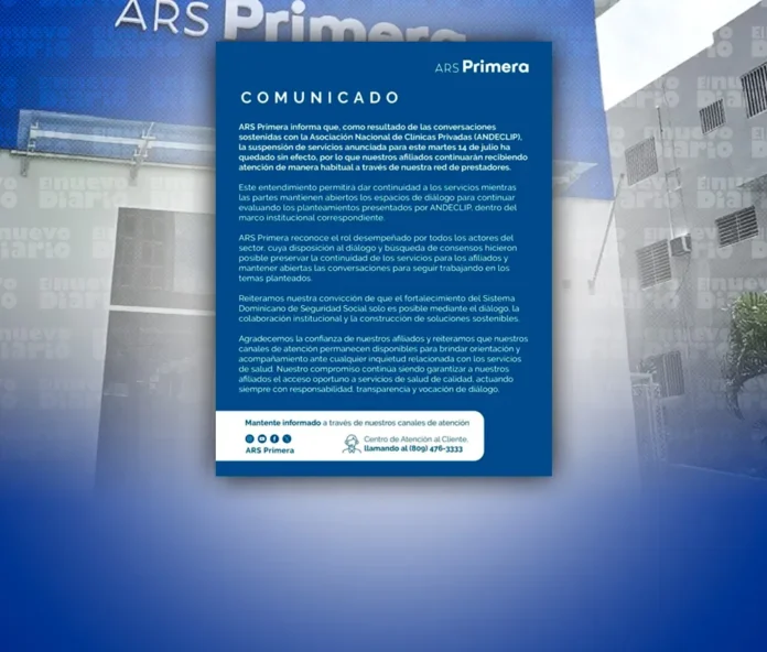 ARS Primera restablece servicios de salud.