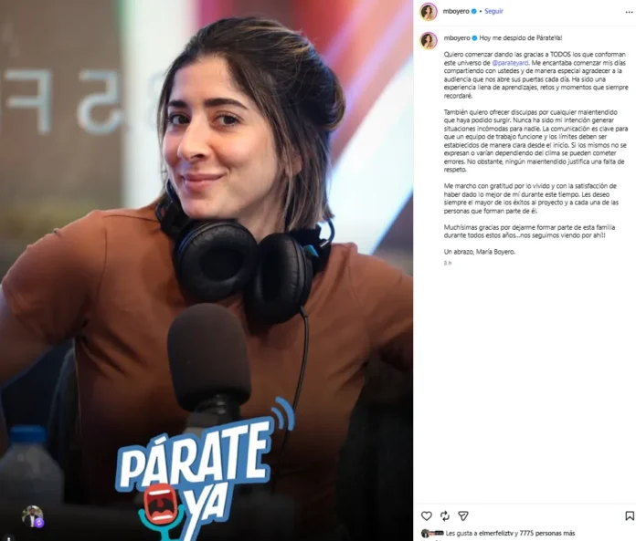María Boyero renuncia a Párate Ya