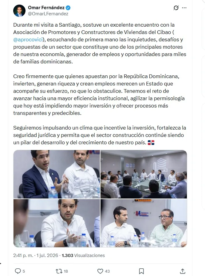 Omar Fernández promueve inversión en construcción.