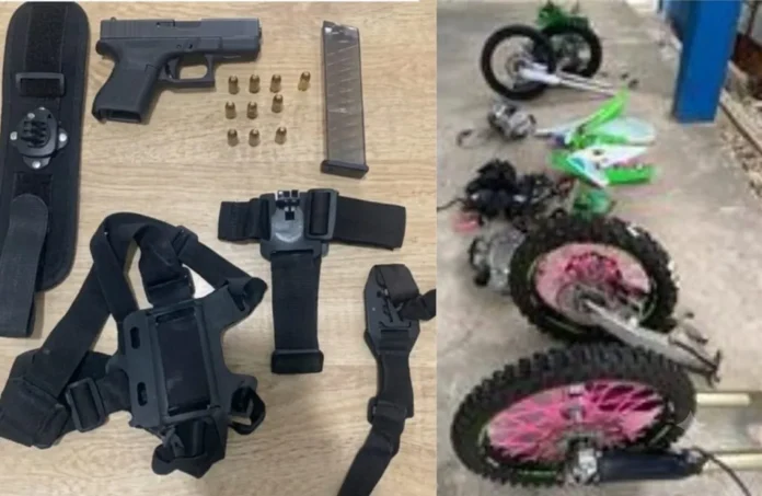 Policía incauta pistola y piezas de motos.