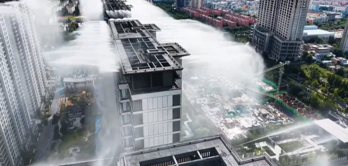 Sistema de lluvia artificial en China.