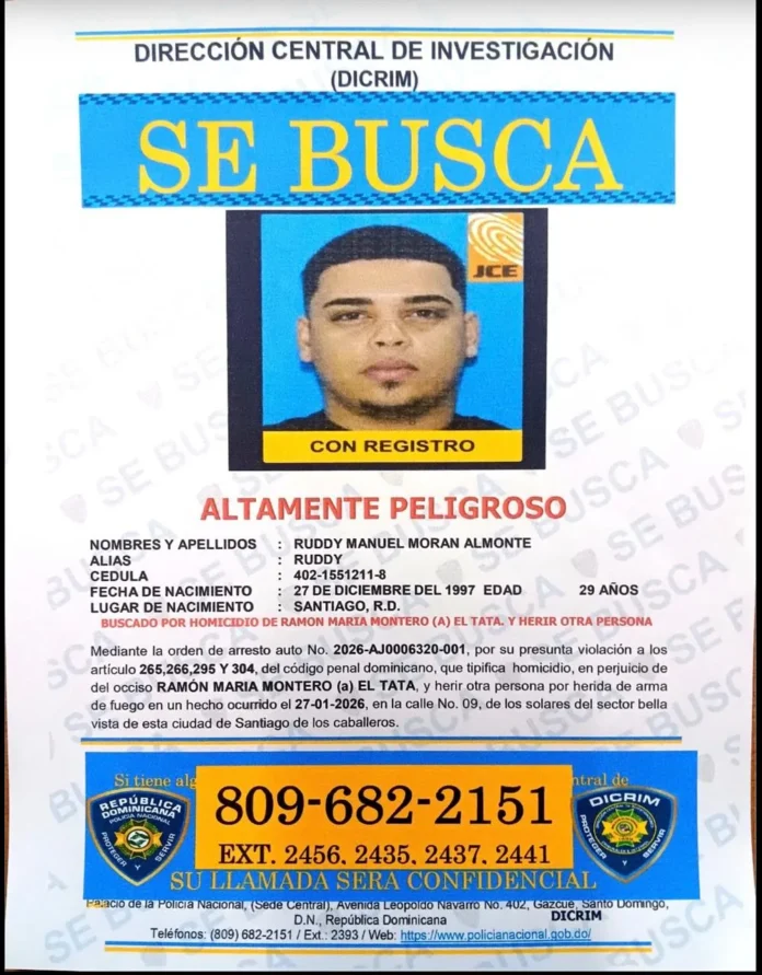 Policía busca a prófugo por homicidio en Santiago.