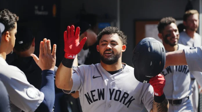 Jasson Domínguez en acción con los Yankees.