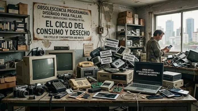 Obsolescencia programada en dispositivos tecnológicos.