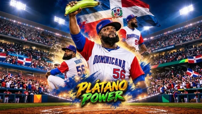 Plátano, identidad y béisbol dominicano unidos.