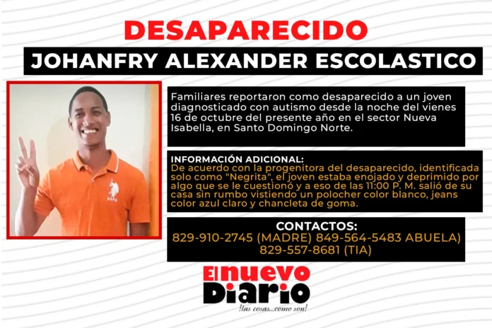 Desaparece joven autista en Santo Domingo Norte.
