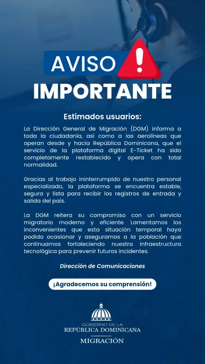Servicio E-Ticket de Migración restablecido.