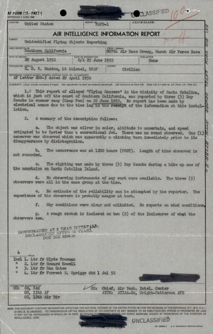 Informe de avistamientos de ovnis en California