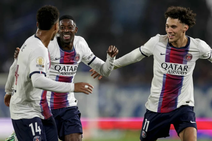 Dembélé celebra su gol en el PSG.
